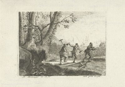 Landscape with Three Dancing Peasants by Matthieu van Plattenberg